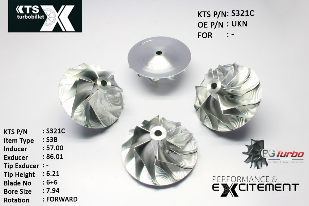 Turbo ROUE FORGÉE MFS PERFORMANCE - 6+6 PALES - INDUCER : 57 - EXDUCER : 86,01 - TYPE : S3BANGLE : 60° - ROTATION : Forward - SUPER BACK : 4,97 - BORE SIZE : 7,94
